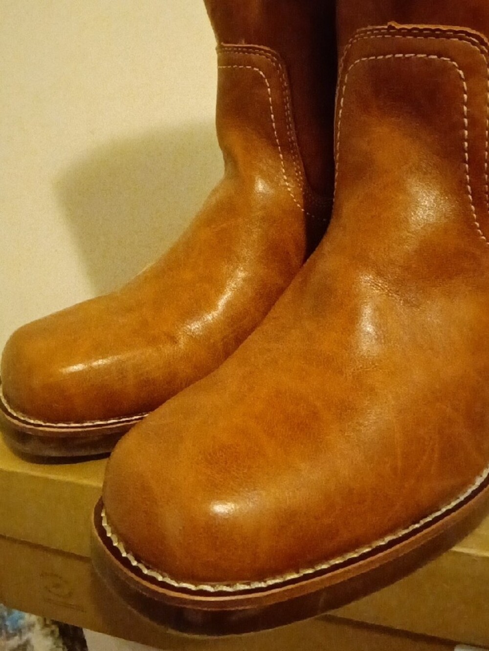 Frye Brown Leather Look Knee-High Western Boots - Picture 5 of 7